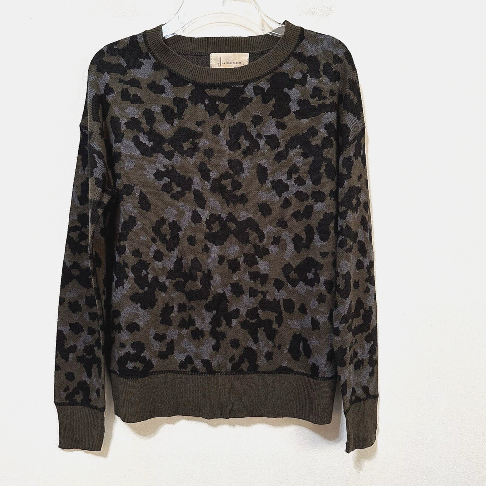 Anthropologie Ethan Leopard Animal Print Sweater S Long Sleeve Pullover‎ Trendy